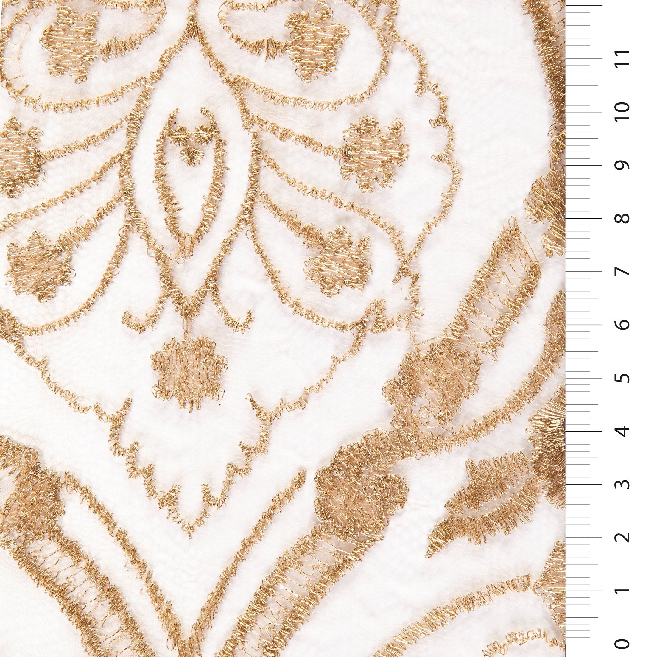 Symmetrical Embroidered Fabric with Decorative Embellishments