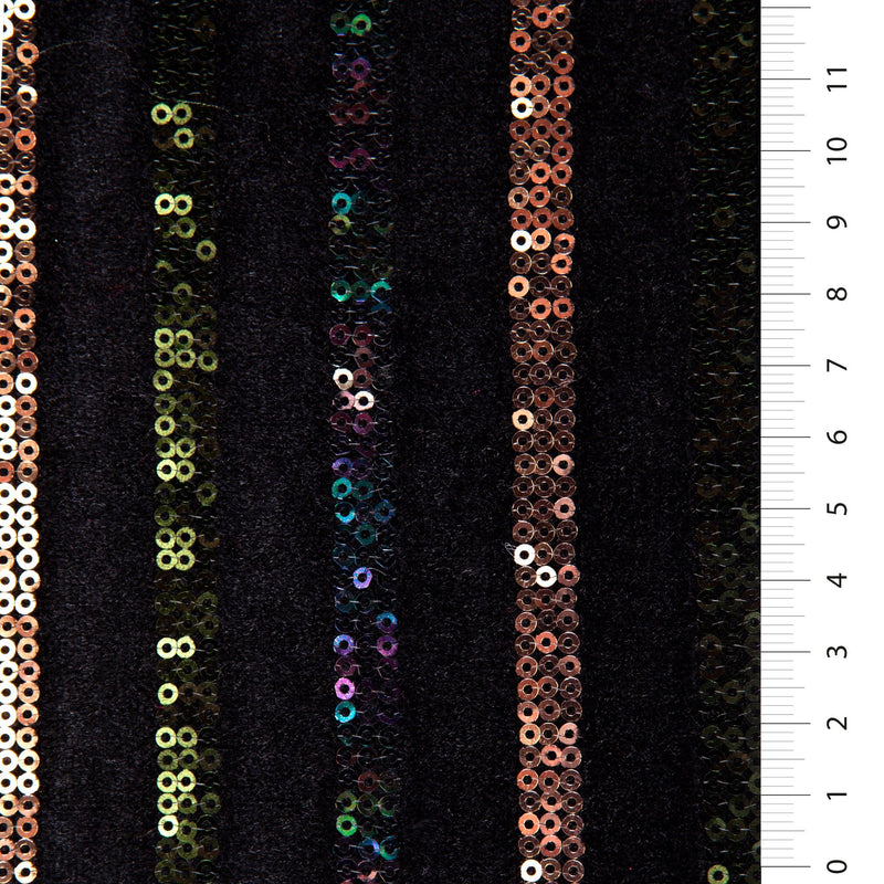Mixed Sequined Striped Design Knitted Velvet Fabric | Burç Fabric