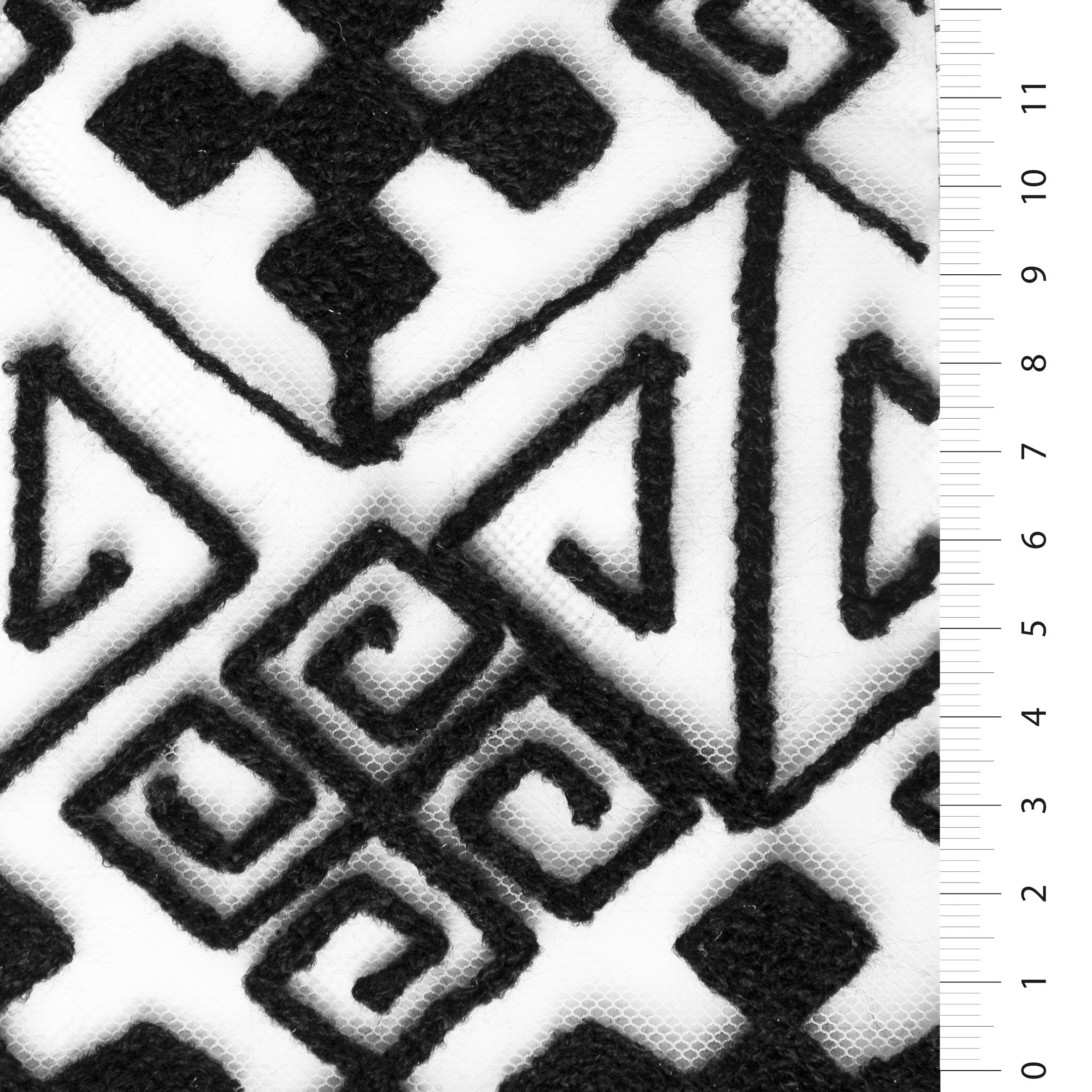 Skin-Black Aztec Designed Corded Embroidered Knitted Tulle Fabric | Burç Fabric