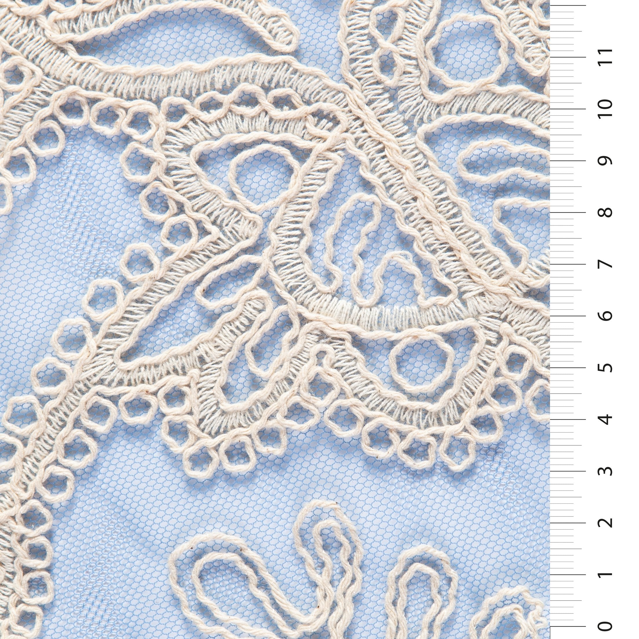 Blue Artistic Floral Design Cord Embroidery Knitted Fabric | Burç Fabric