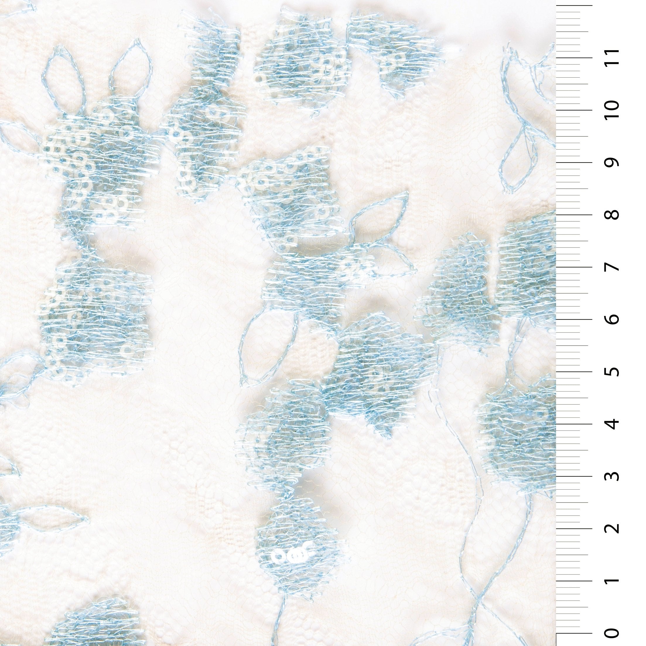 Baby Blue Sequin Embroidered Lace Fabric | Burç Fabric