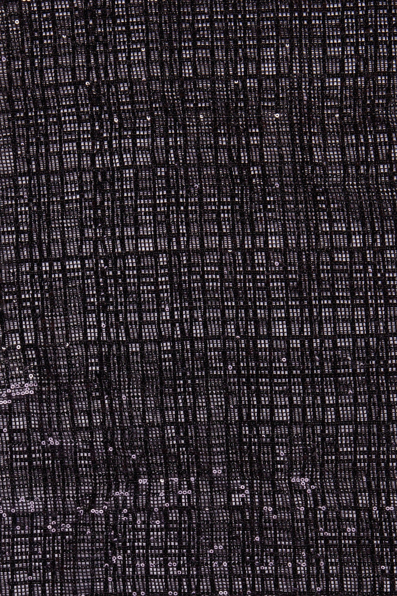 Black Square Design Embroidered Sequin Fabric | Starsign Fabrics