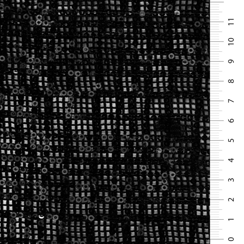 Black Sequin Square Design Embroidered Fabric | Burç Fabric