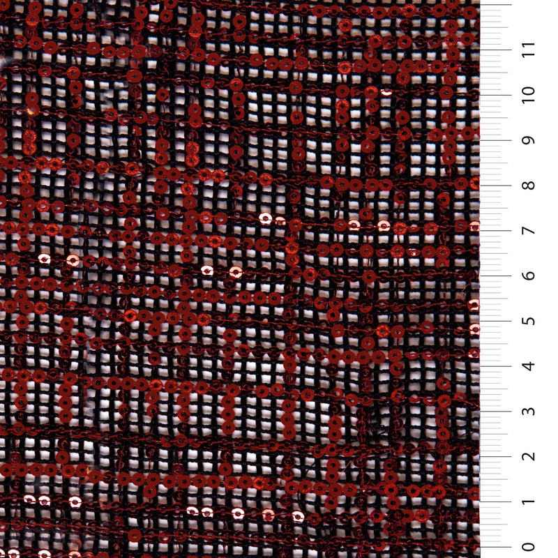 Red Square Design Embroidered Sequin Fabric | Starsign Fabrics