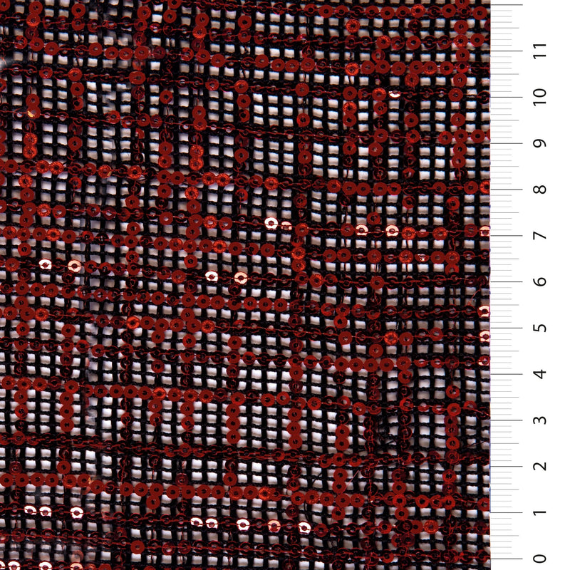 Red-Black Sequin Square Design Embroidered Fabric | Burç Fabric