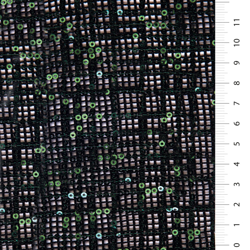 Green-Black Sequin Square Design Embroidered Fabric | Burç Fabric