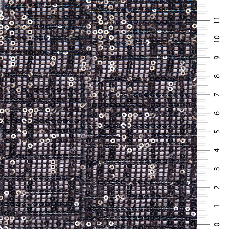 Silver Square Design Embroidered Sequin Fabric | Starsign Fabrics