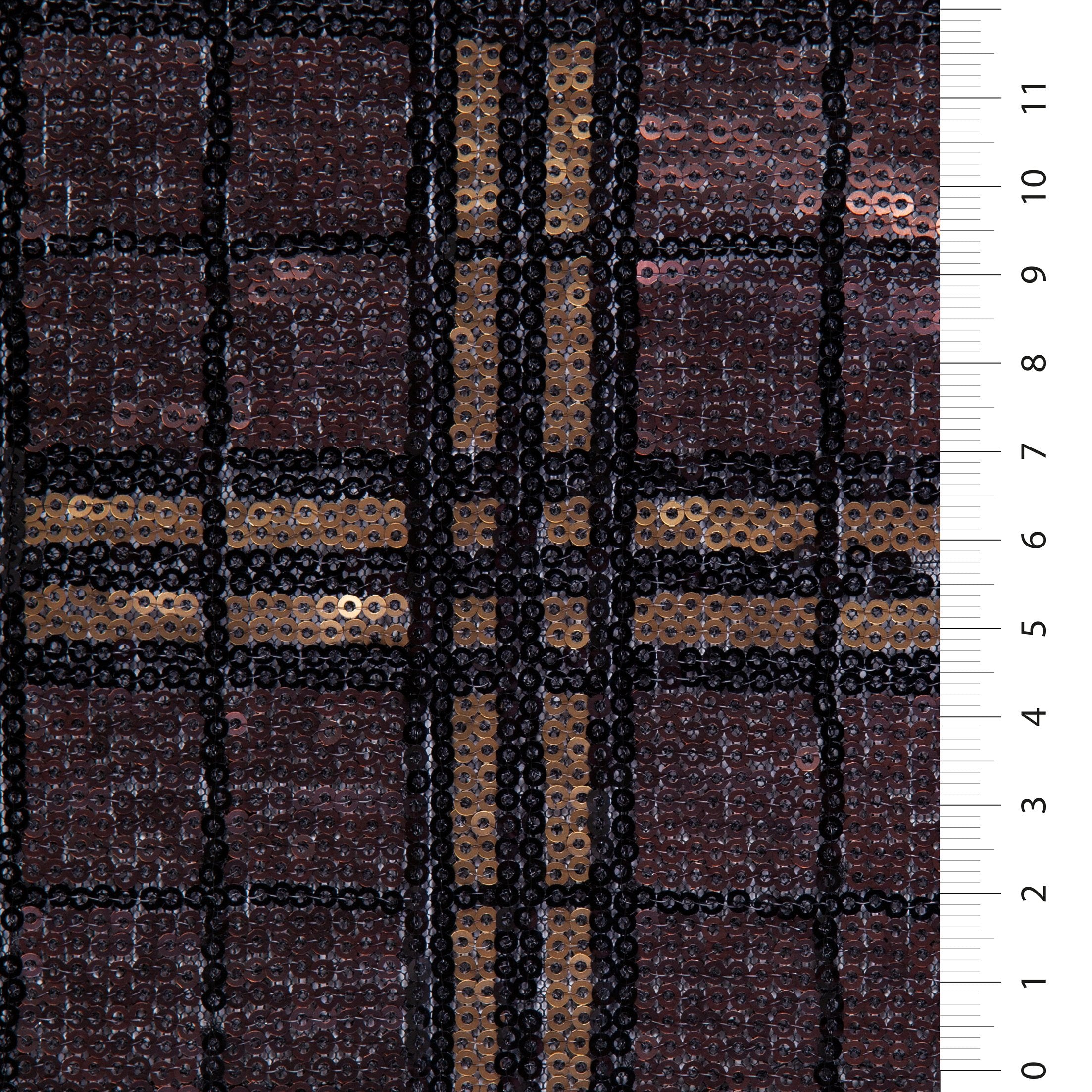 Fabric with Gold Geo Check Design and All Over Sequin Embroidery | Burç Fabric