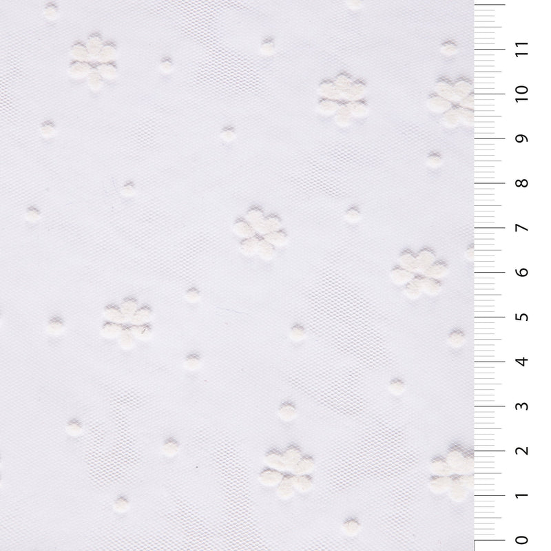 Ecru Floral Flock Tulle Fabric | Starsign Fabrics