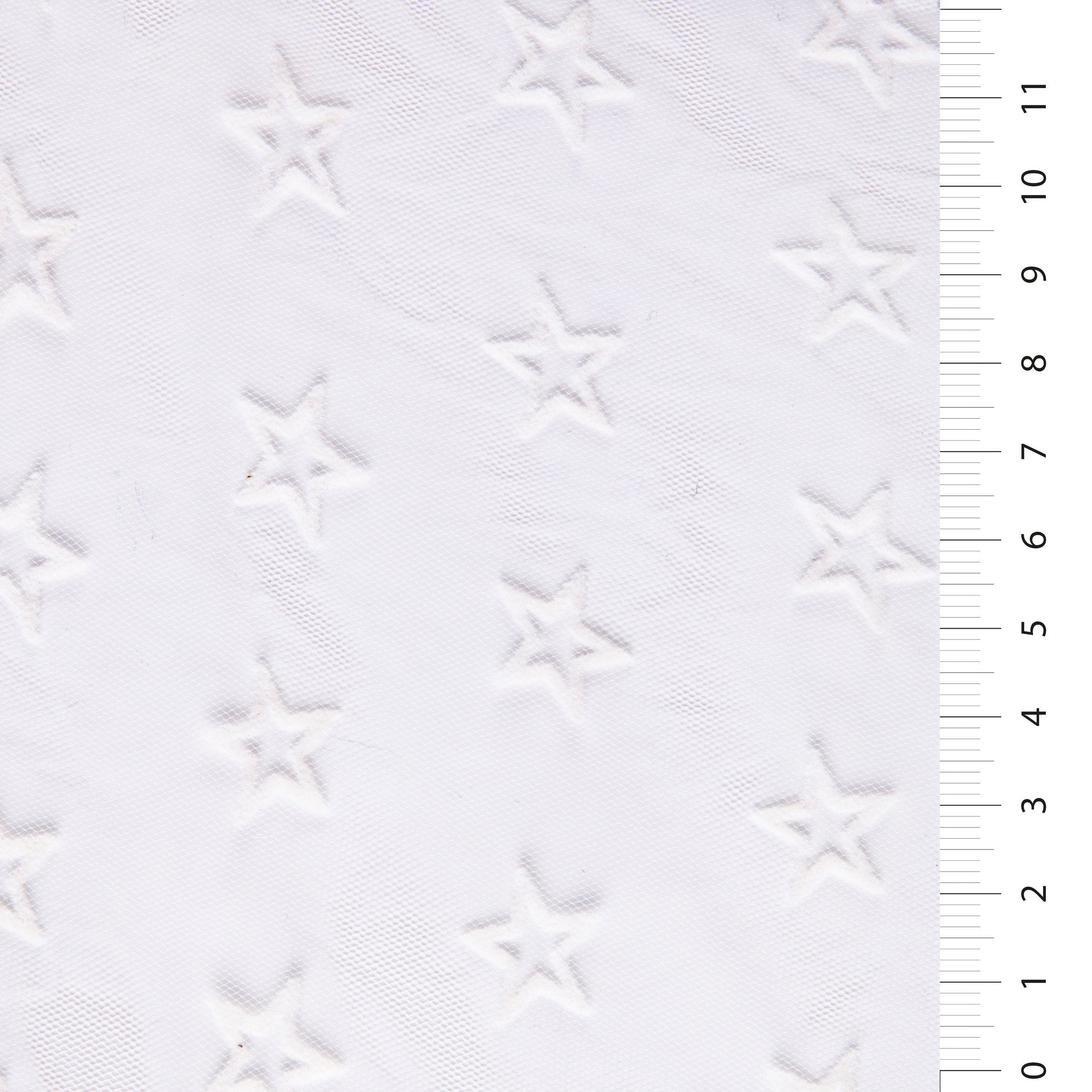 Quality Flocked Tulle Knitted Fabric with Ivory Star Design | Burç Fabric
