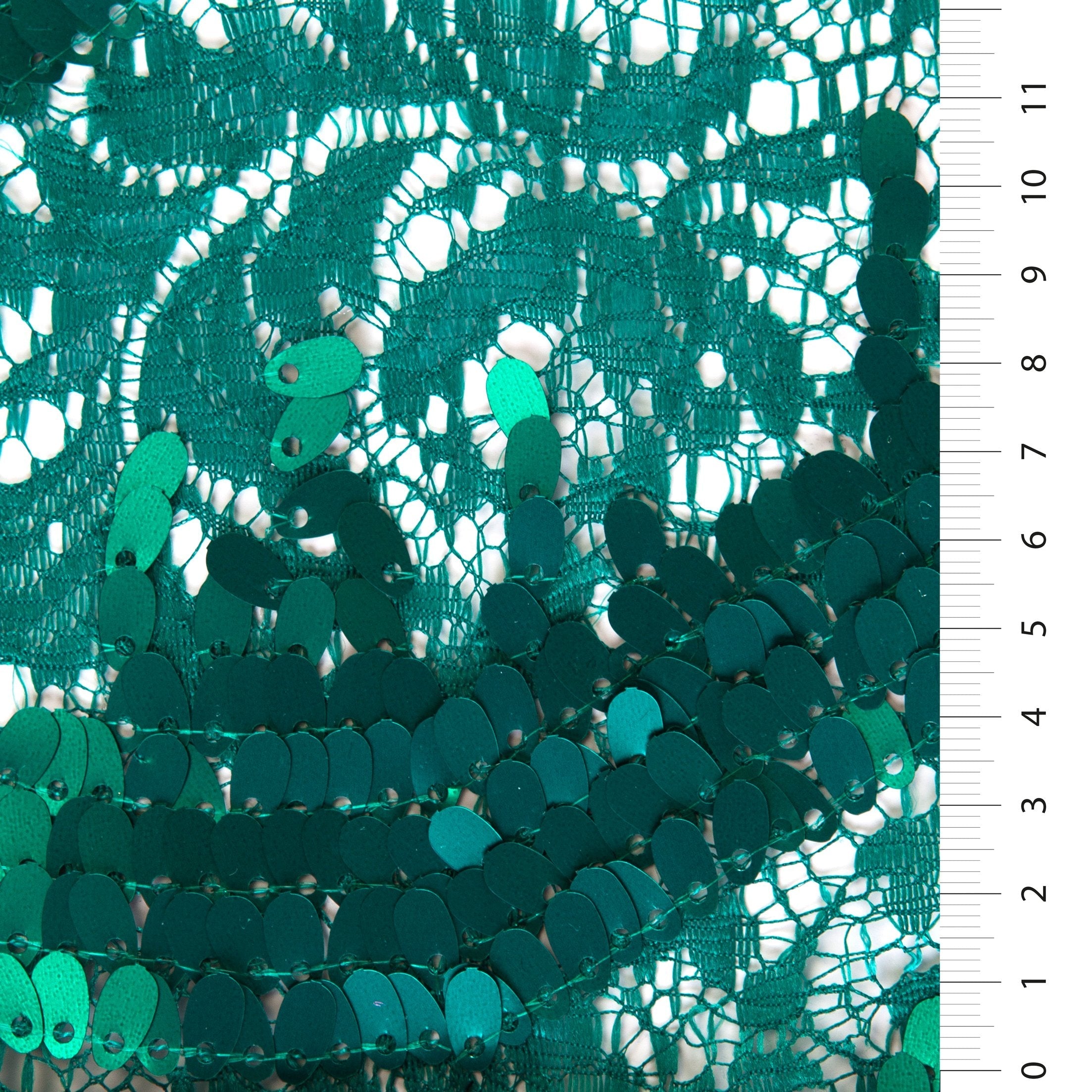 Emerald Teardrop Patterned Sequin Embroidered Lace Fabric | Burç Fabric