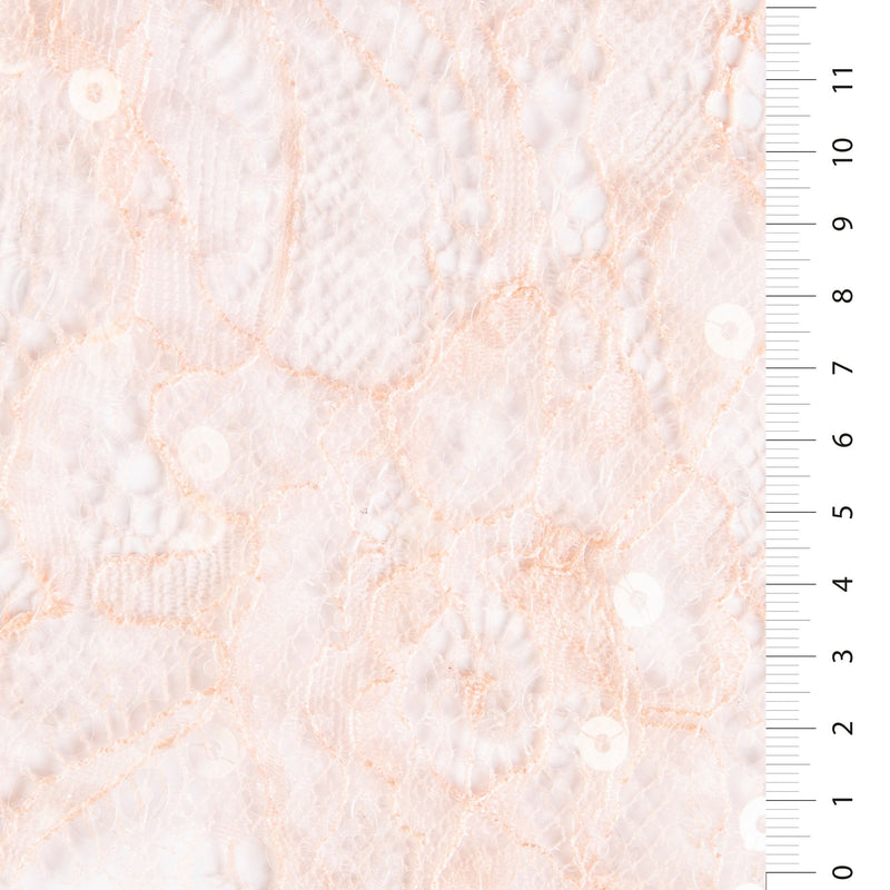 Salmon Sequin embellished Soft Lace Fabric Lyon Style | Starsign Fabrics 