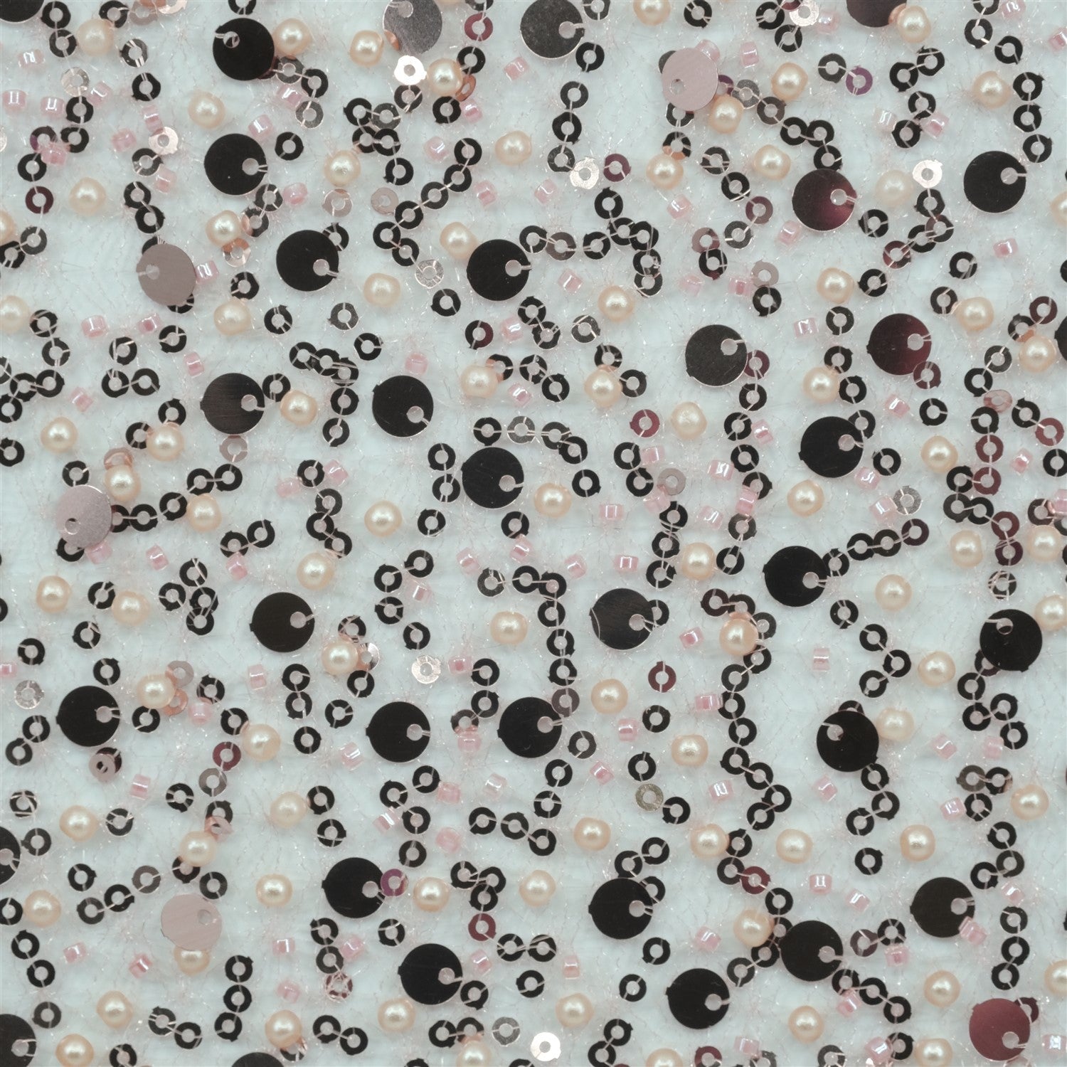 SPIDER NET TULLE FABRIC WITH SEQUINED PEARLS AND CUT BEADS