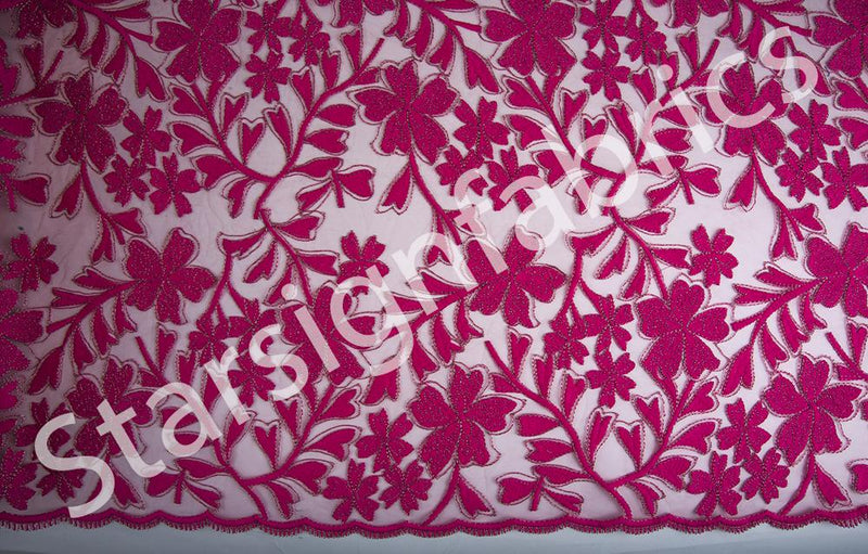 Purple Floral Shimmering Metallic Thread Embroidery Fabric | Burç Fabric