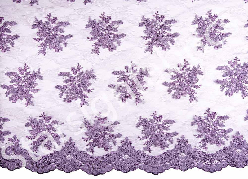 Lilac Scalloped Edged Stringed Floral Embroidered Lace Fabric | Burç Fabric