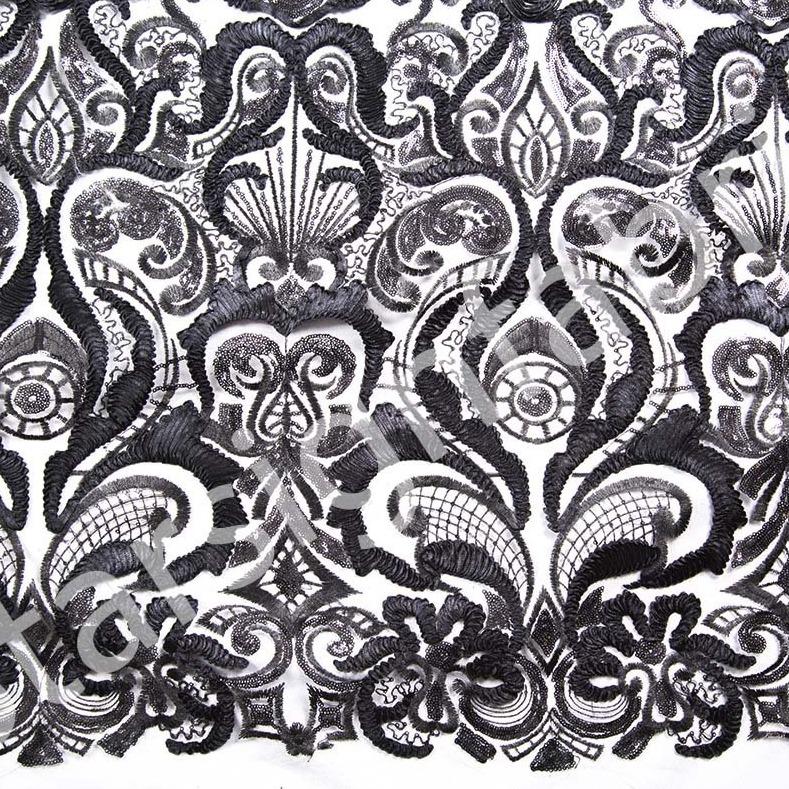 Designer Flower Sequin Embroidery Mesh Tulle Fabric | Starsign Fabrics