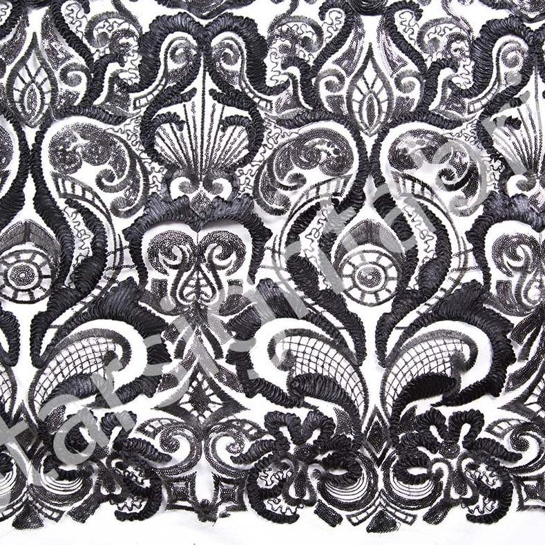 Floral Sequined Thread Embroidered Knitted Tulle Fabric Special for Designers