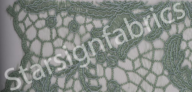 Mint Flower Design Cord Thread Embroidered Fabric | Burç Fabric
