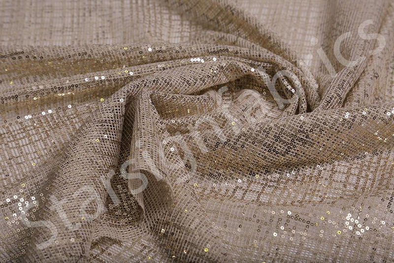 Beige Square Design Embroidered Sequin Fabric | Starsign Fabrics