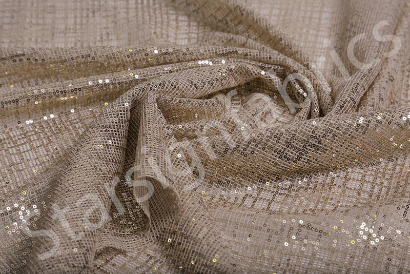 Gold Sequin Square Design Embroidered Fabric | Burç Fabric