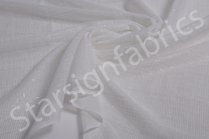White Sequin Square Design Embroidered Fabric | Burç Fabric