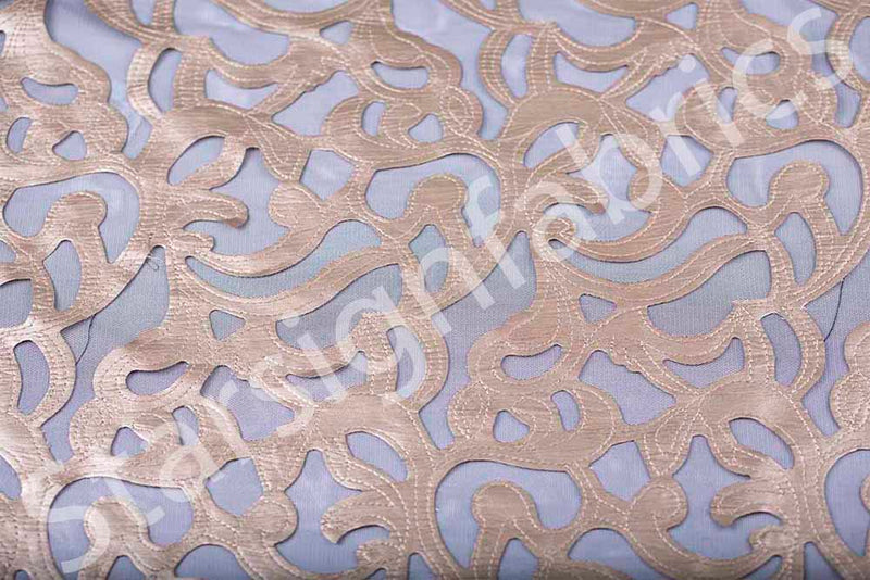 Laser Cut Faux Leather Embroidery Mesh Tulle Fabric | Burç Fabric