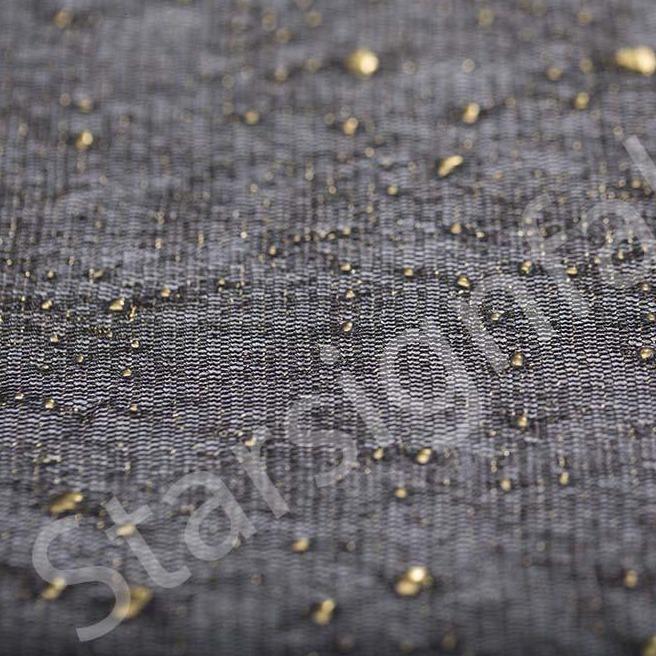 Black Teardrops Foil Print Knitted Mesh Fabric with Lurex | Starsign Fabrics 