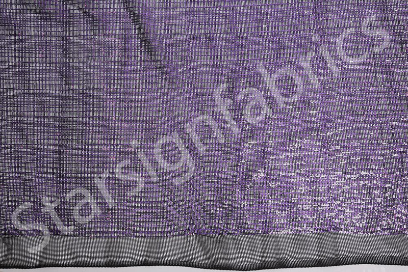 Purple-Black Sequin Square Design Embroidered Fabric | Burç Fabric
