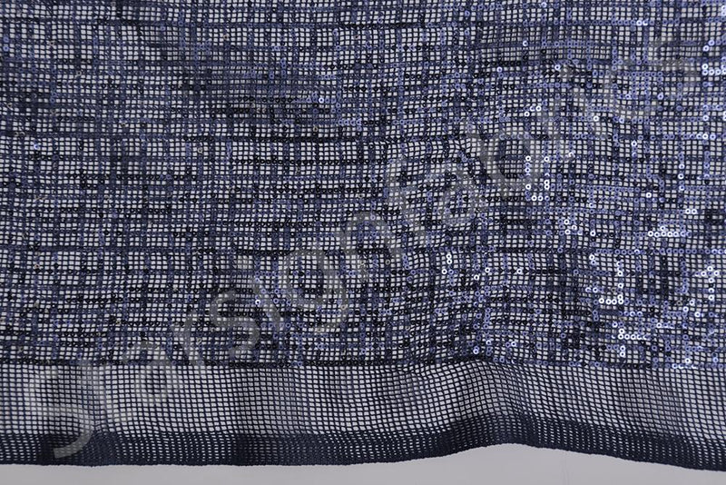 Navy Blue Sequin Square Design Embroidered Fabric | Burç Fabric