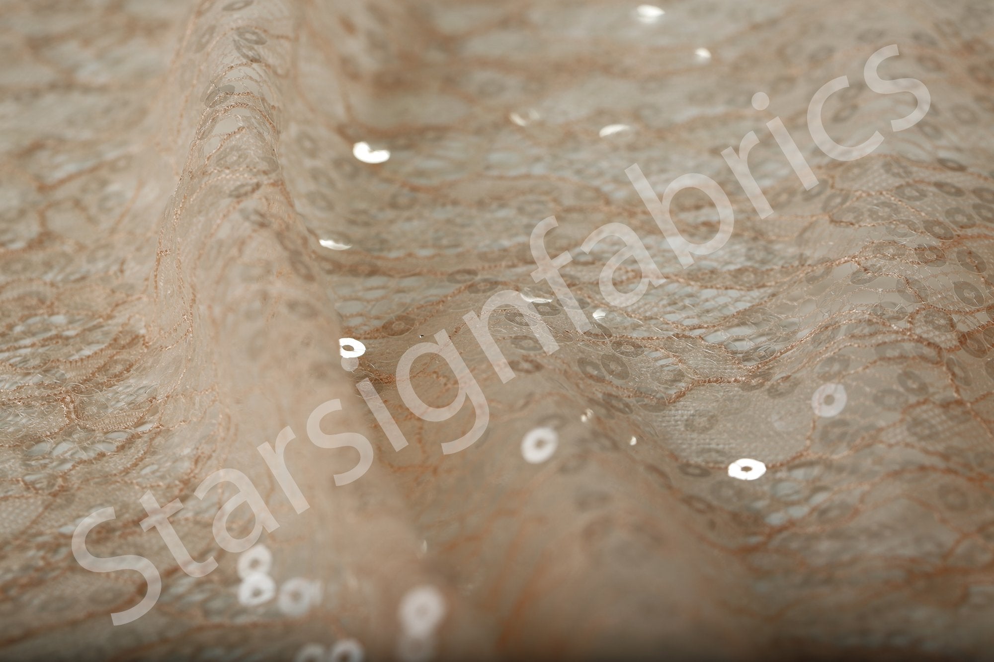 Lyon Style Soft Lace Salmon Fabric With Sequin Decoration