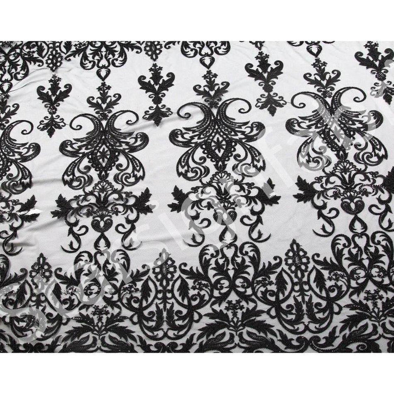 Black Beaded Sequin Embroidered Scalloped Fabric | Burç Fabric