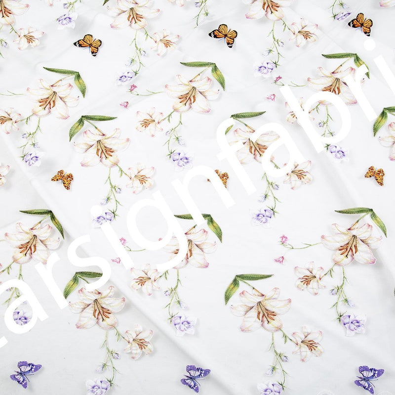 Butterfly Flower Garden Yarn Embroidery Fabric | Starsign Fabrics