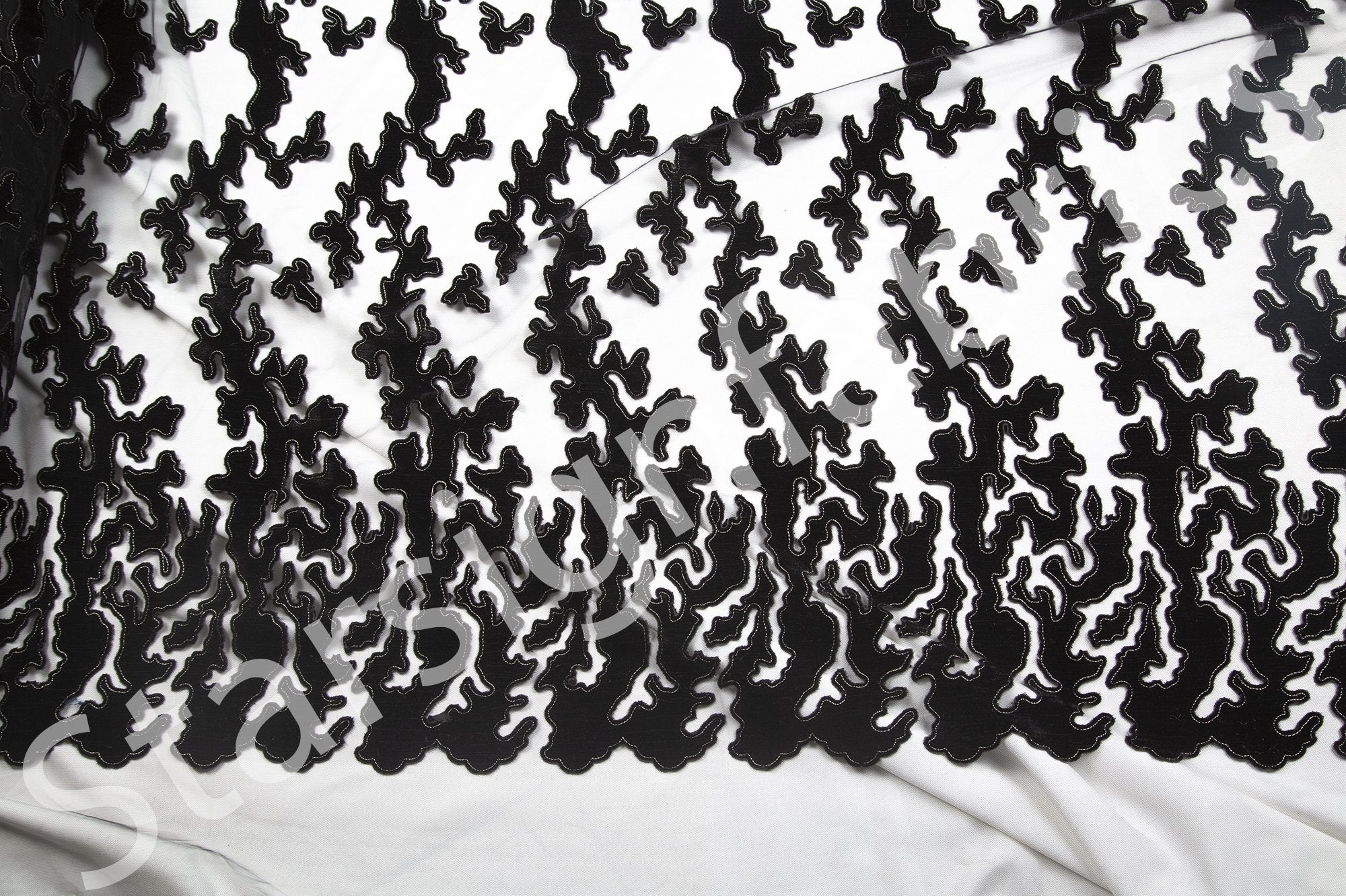 Black Laser Cut Velvet Knit Embroidery Fabric | Burç Fabric