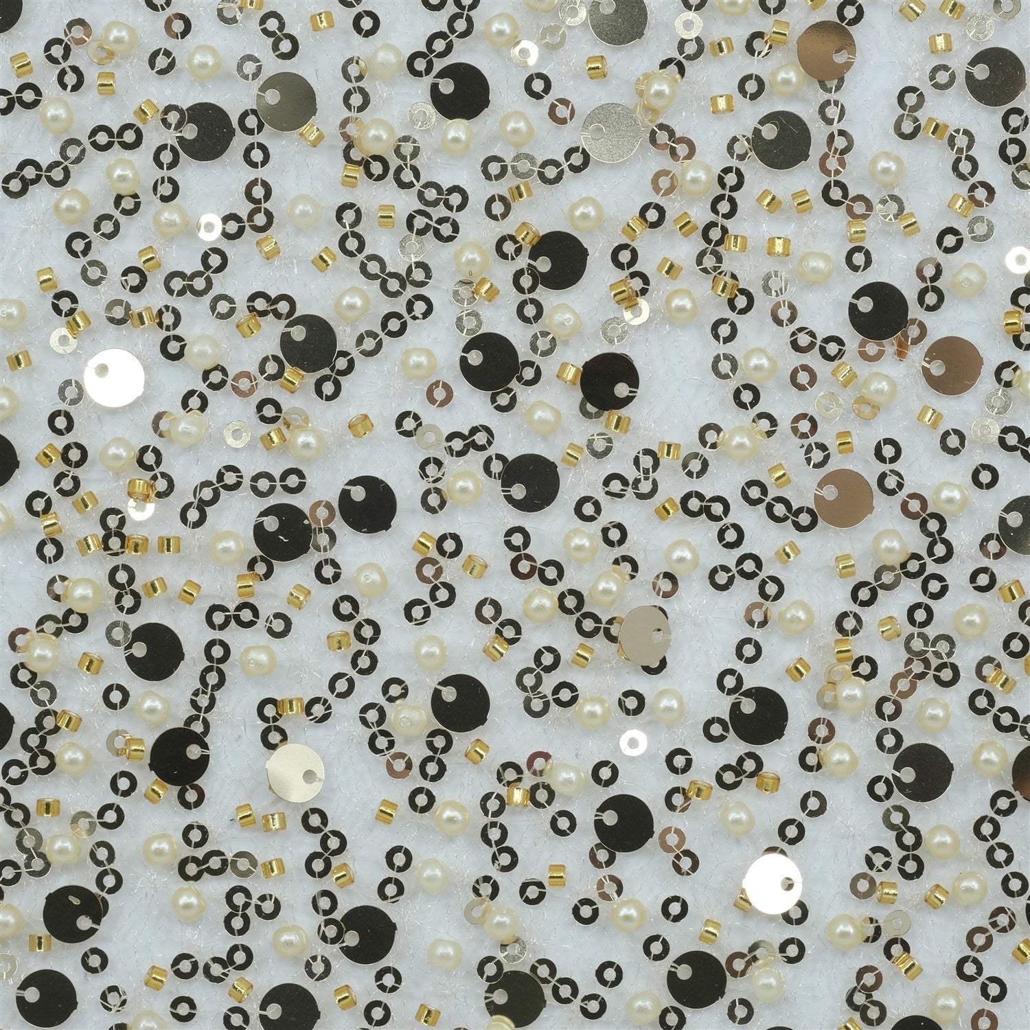 SPIDER NET TULLE FABRIC WITH SEQUINED PEARLS AND CUT BEADS