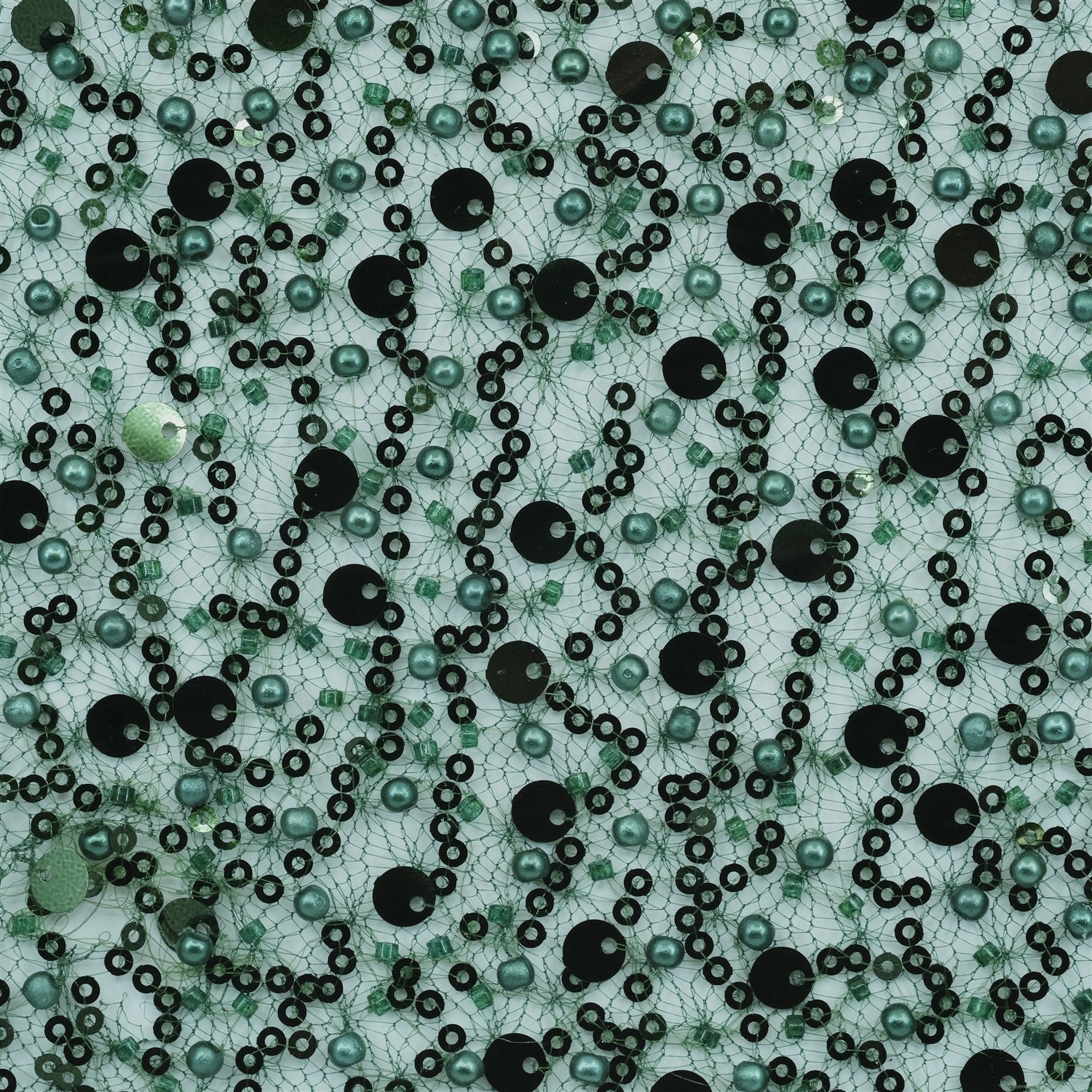 SPIDER NET TULLE FABRIC WITH SEQUINED PEARLS AND CUT BEADS