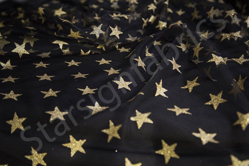 Black Gold Star Flocking Fabric | Starsign Fabrics