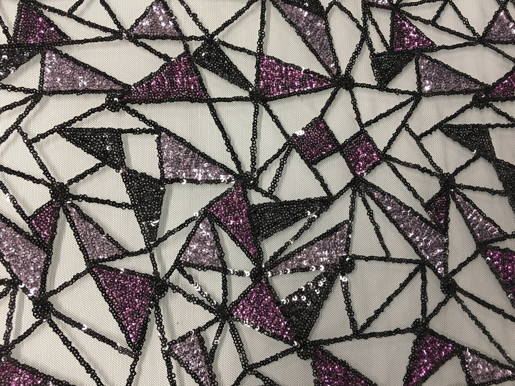 Purple Geometric Colored Thread Embroidery Fabric | Burç Fabric