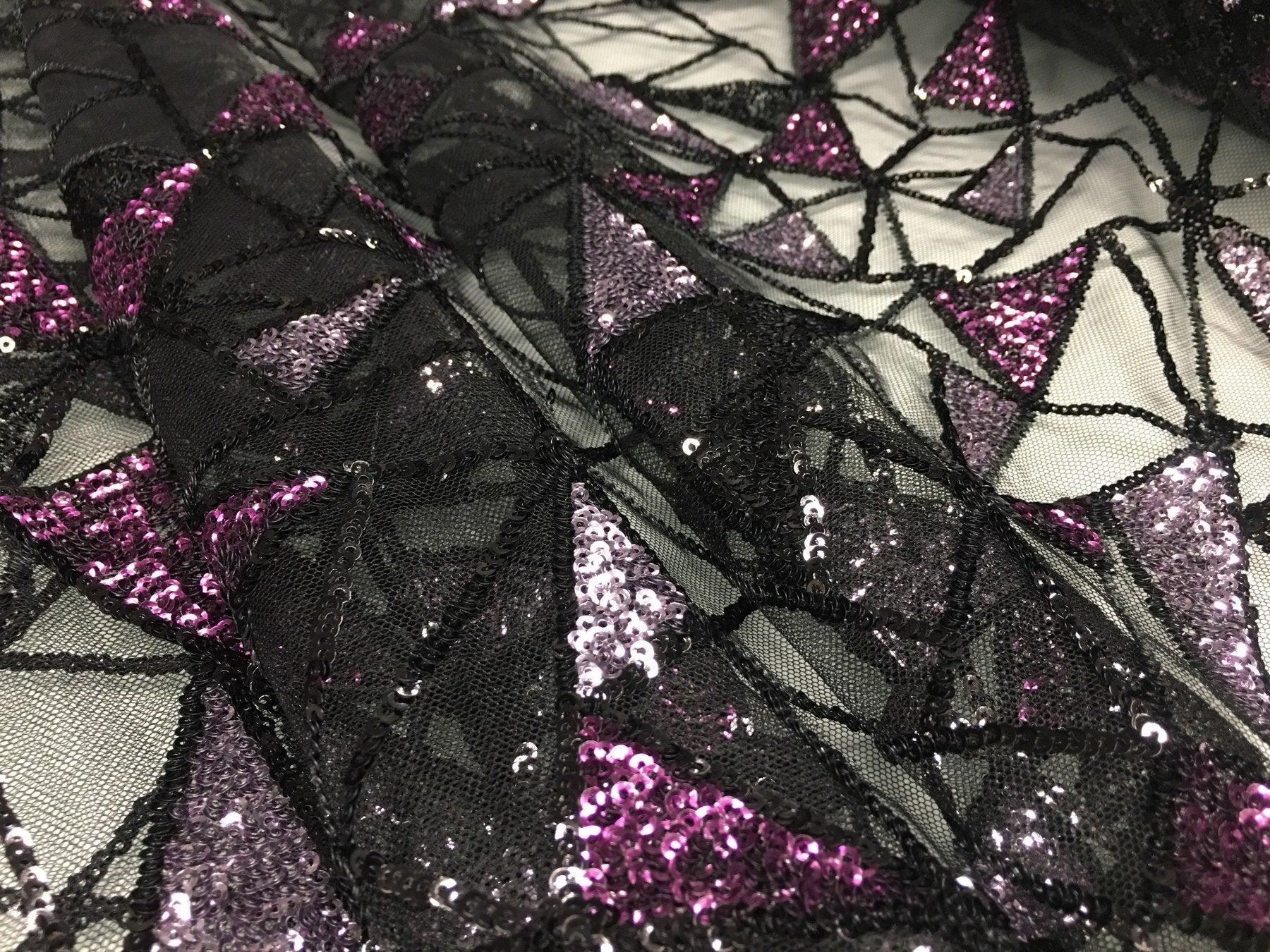 Purple Geometric Colored Thread Embroidery Fabric | Burç Fabric