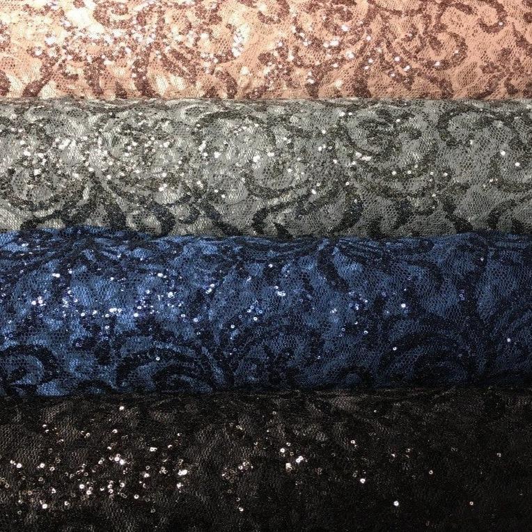 Flower Pattern Sequin Lace Embroidery Fabric Burç Fabric