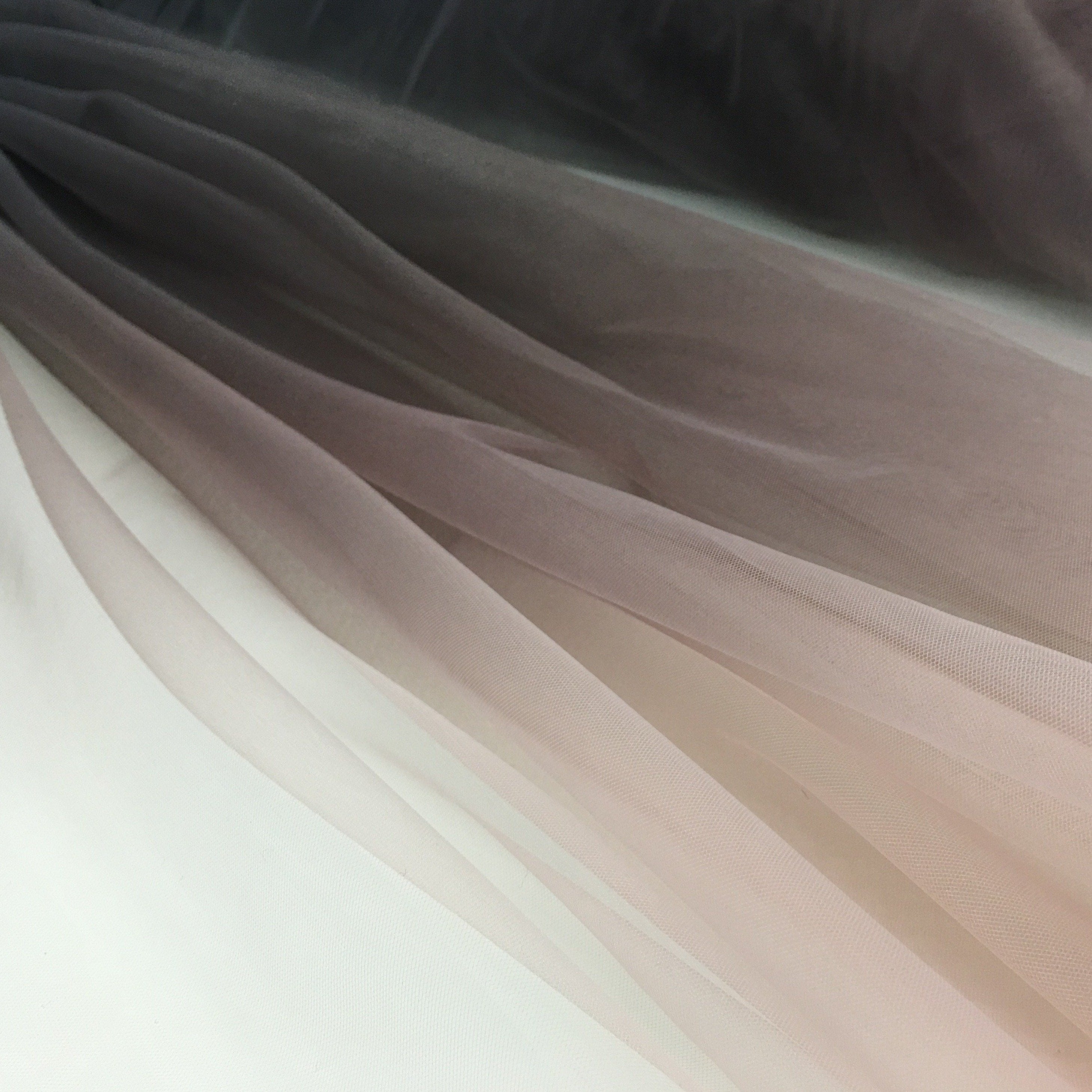 White Anthracite Ombre Color Transition Micro Knit Tulle Fabric | Burç Fabric