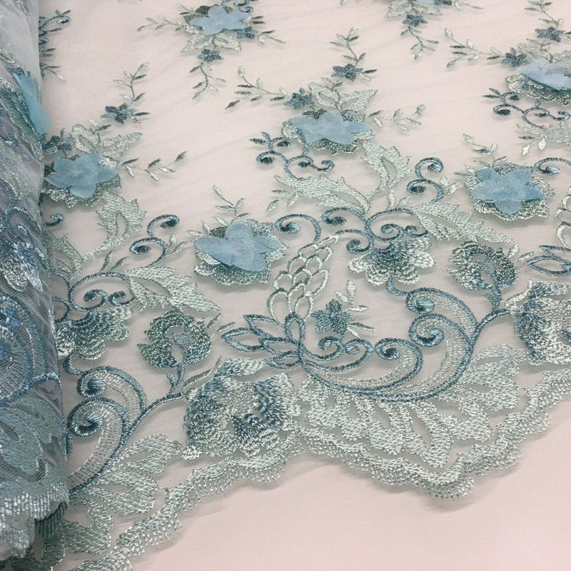 Mint Design Flower Embroidery Fabric | Starsign Fabrics