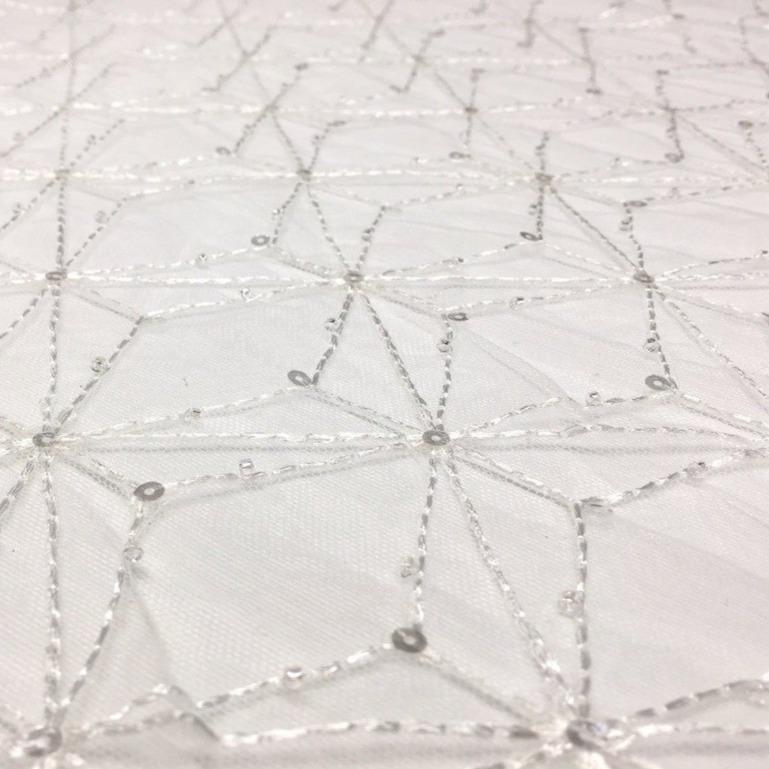 Geometric Spider Web Design Sparkly Sequin Knitted Fabric | Burç Fabric