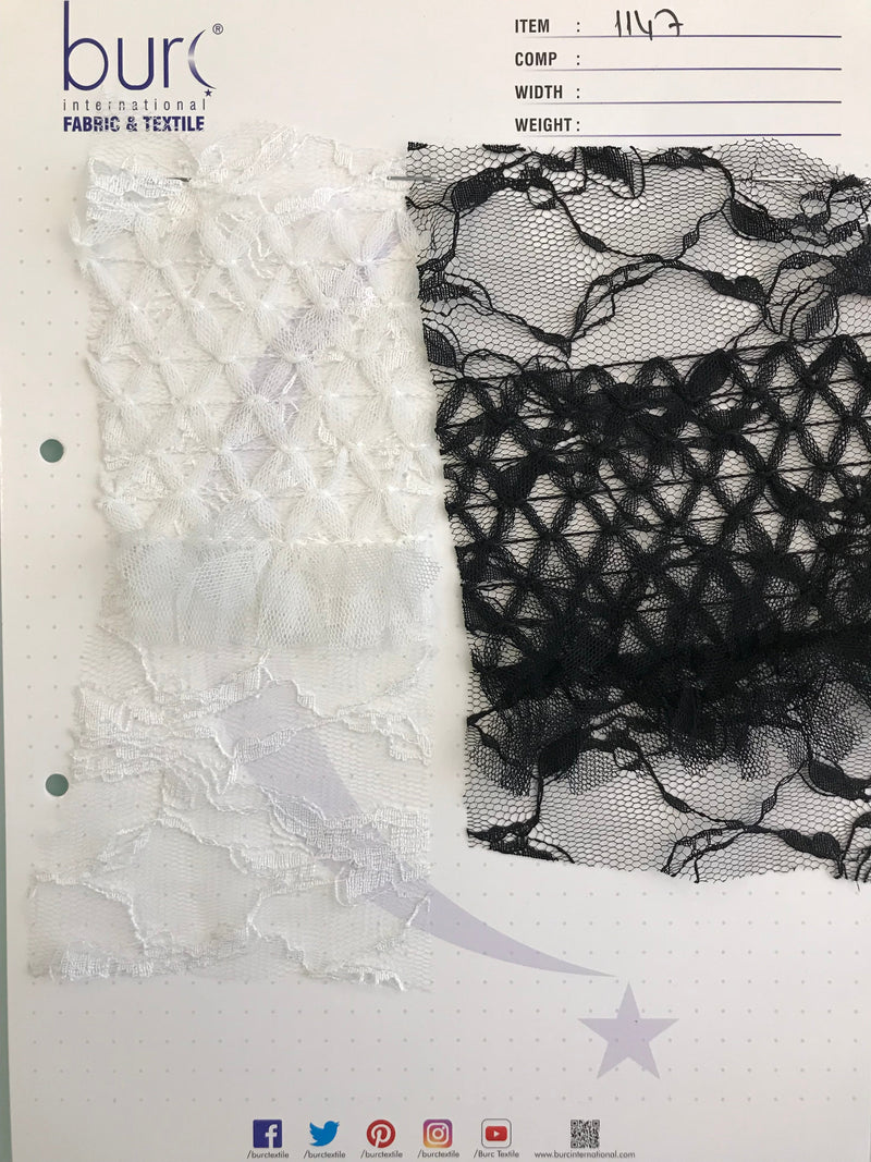 Argyle Pattern Trim Corded Fringe Design Embroidered Lace Fabric