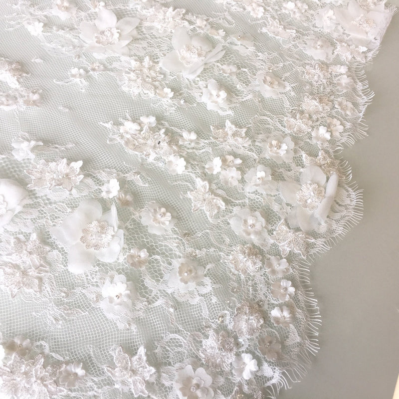 3D Lace Handmade Crystal Beaded Bridal Fabric | Starsign Fabrics