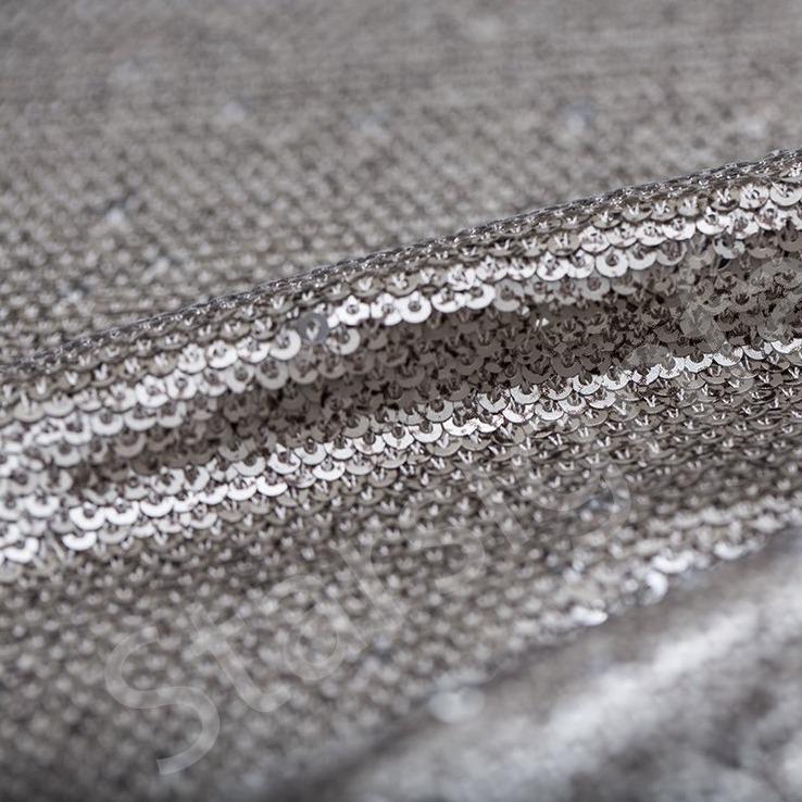 Silver All Shiny Silky Sequined Fabric | Burç Fabric