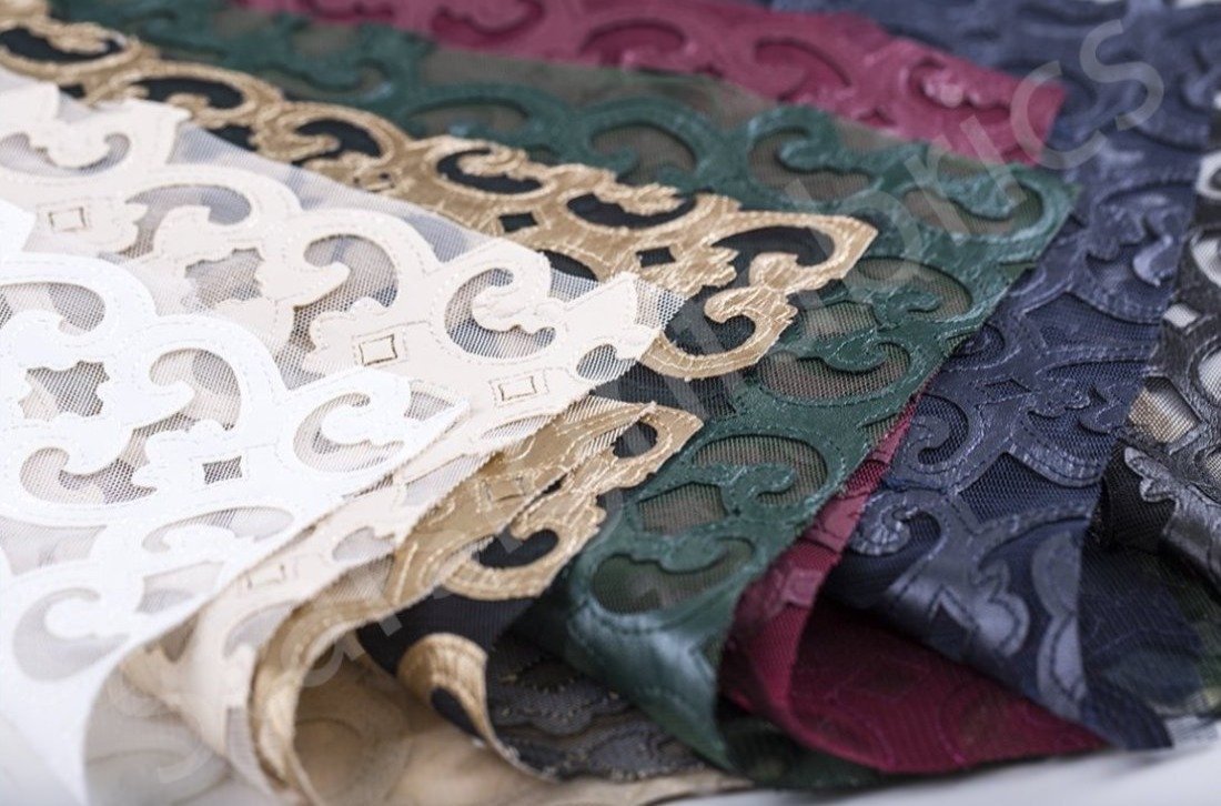 Osaka Style Faux Leather Laser Cut Embroidery Fabric | Burç Fabric