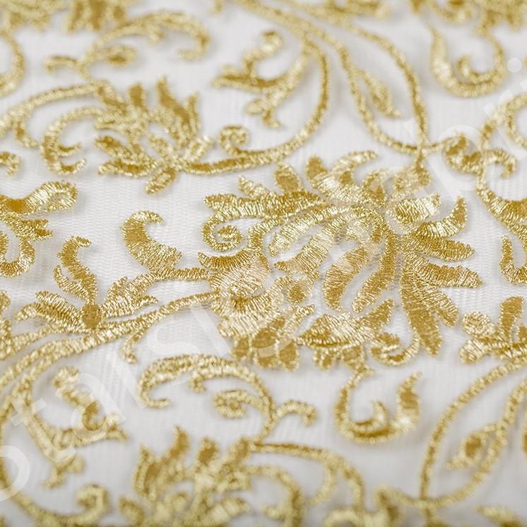 Gold Floral Yarn Embroidery Mesh Fabric Dubai Style | Starsign Fabrics