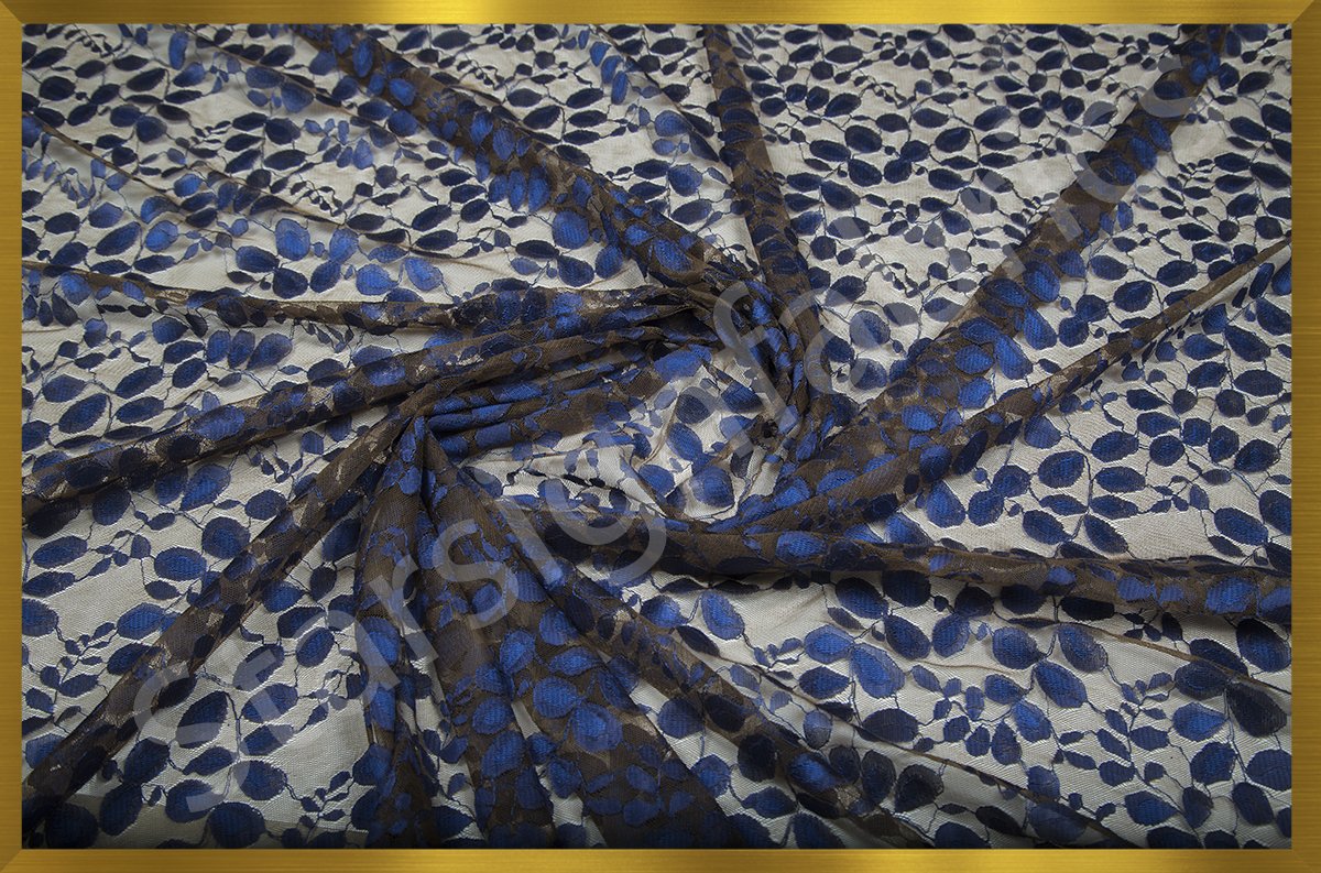 Blue Leaf Design Lace Embroidery Knitted Fabric | Burç Fabric