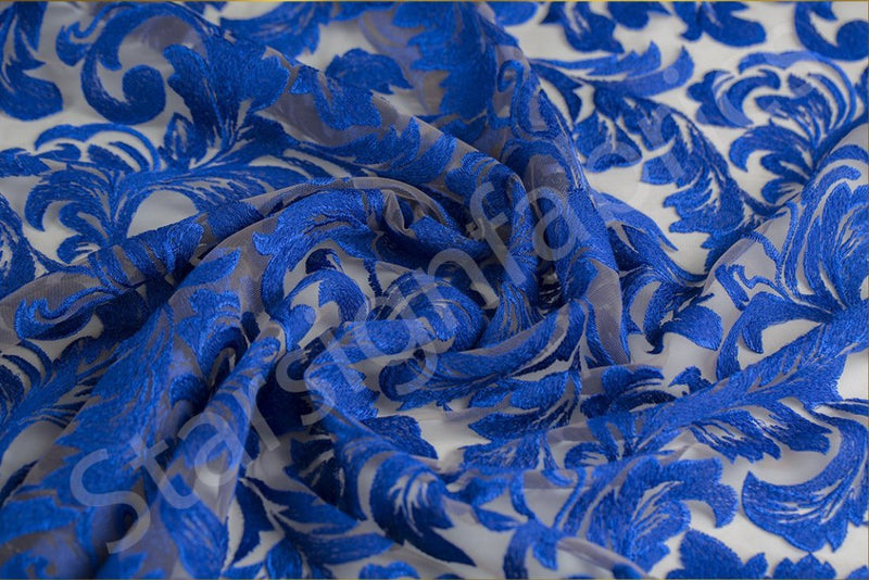 Curvy Leaf Design Thread Embroidery Fabric