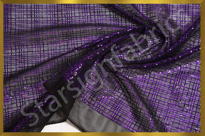 Purple Square Design Embroidered Sequin Fabric | Starsign Fabrics
